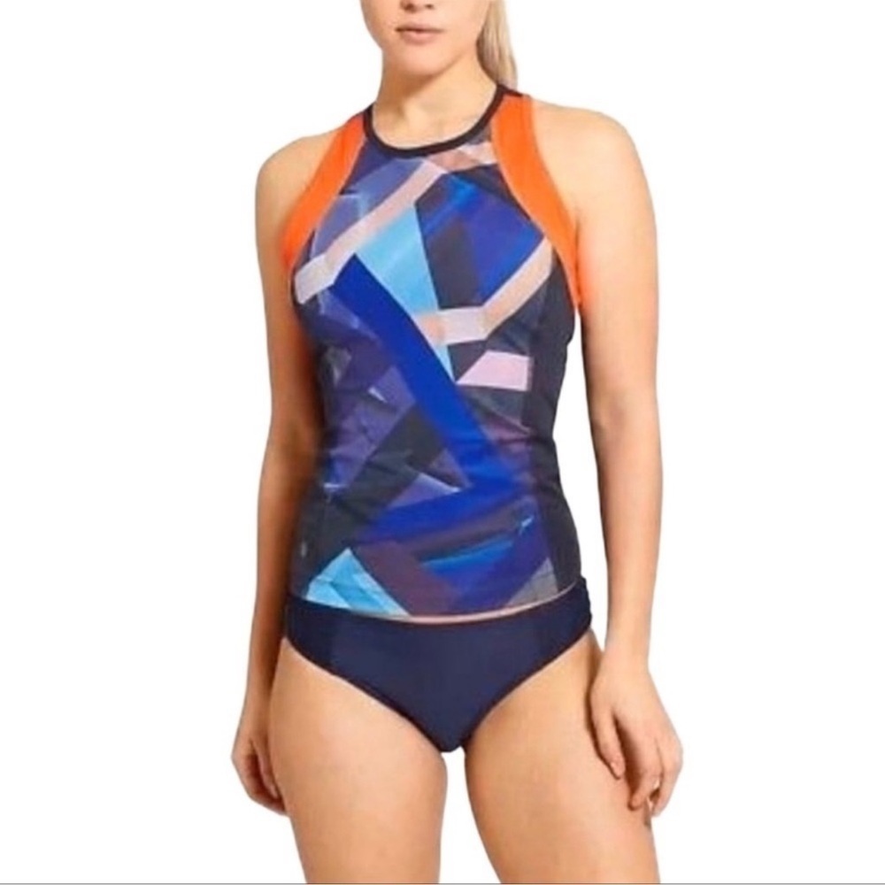 Athleta Women’s Bondi Tri Tankini Top Blue Orange Geo Print Sz Medium Triathlete